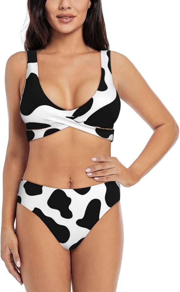 Cow Spot Print Bikini Set for Women Soft, Stretchy, and Stylish Swimwear for Beach Pool, and Vacation