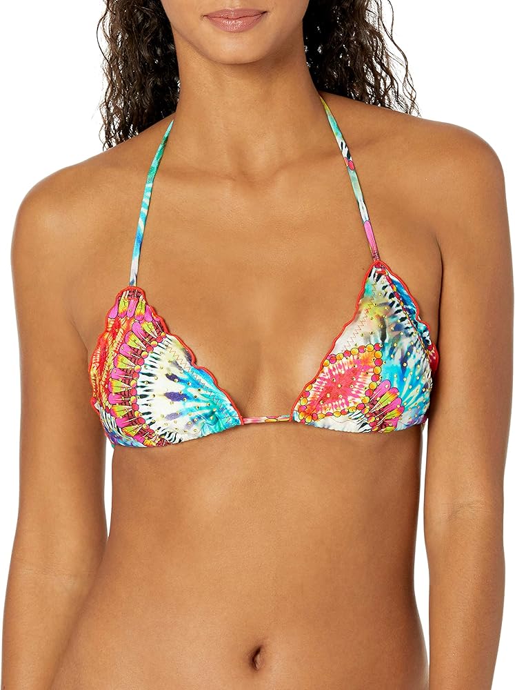 Luli Fama Women's Standard Encantadora Crystallized Wavey Triangle Bikini Top