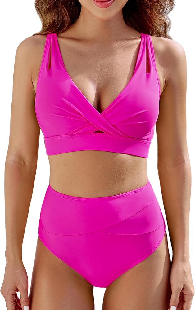 BMJL Women's High Waisted Bikini Cutout Two Piece Swimsuit Adjustable Straps Twist Front Bathing Suits