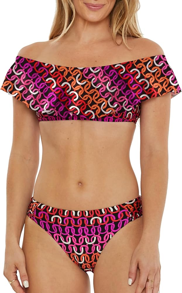 Trina Turk Women's Standard Echo Ruffle Bandeau Bikini Top, Off Shoulder, Swimwear Separates