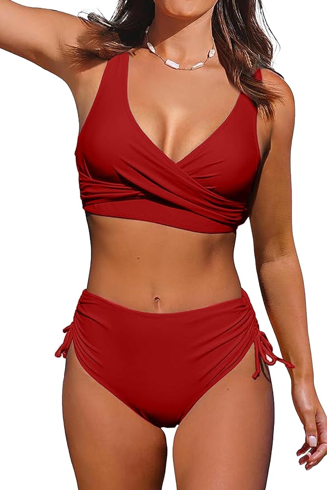 Women's High Waisted Bikini Twist Front Tie Back 2 Piece Swimsuits