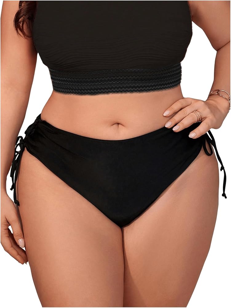 Women's Plus Size High Waisted Bikini Bottoms Tie Side Drawstring Bathing Suit Swimsuit Thongs