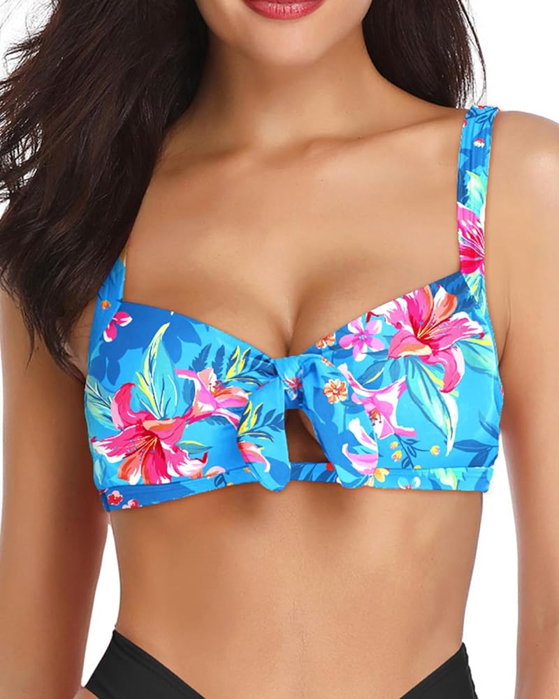 Tempt Me Women Bikini Tops Push Up Swim Top Front Tie Knot Bathing Suit Top Padded Swimsuit Top Only