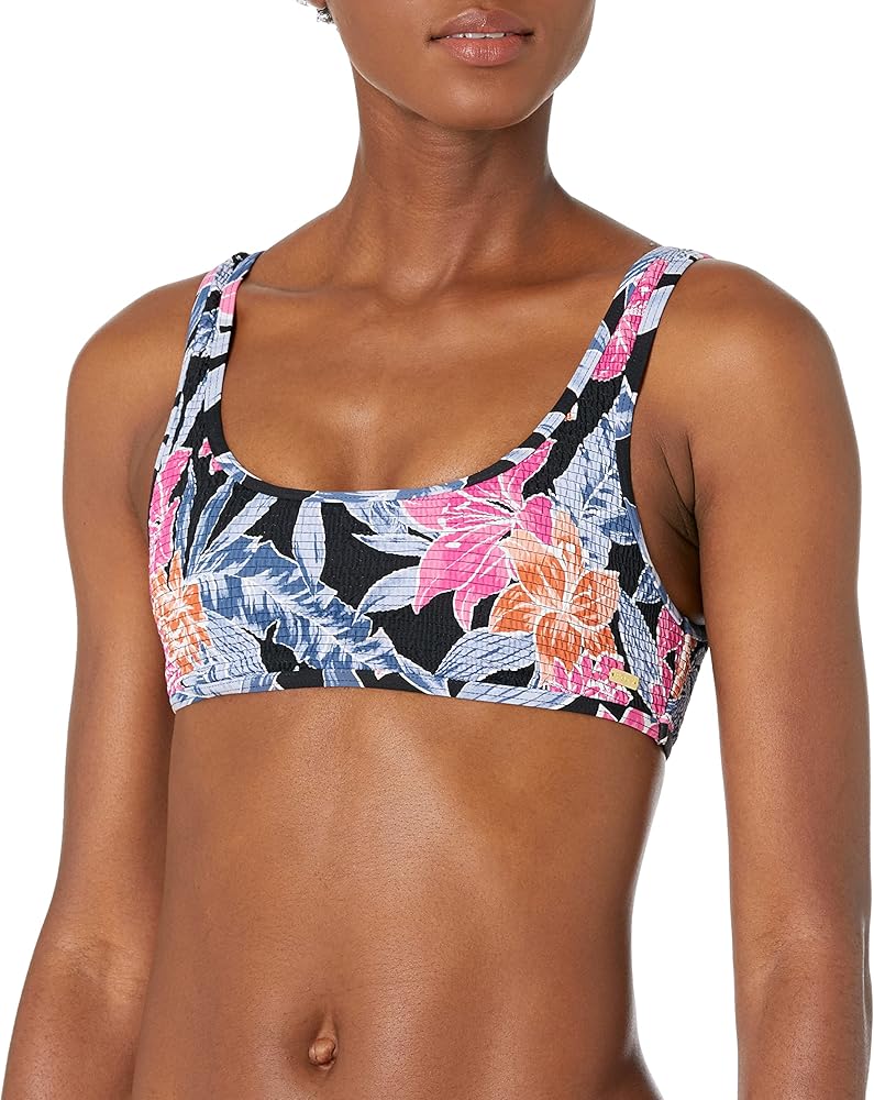 Roxy womens Tropical Oasis Smocked Bralette Bikini Top, Anthracite Tropical Oasis 214, X-Small US