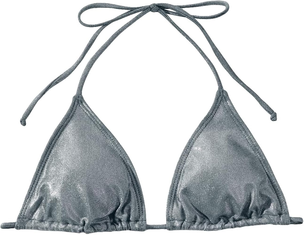 Verdusa Women's Triangle Bikini Top Self Tie PU Leather Halter Swim Top Silver Medium