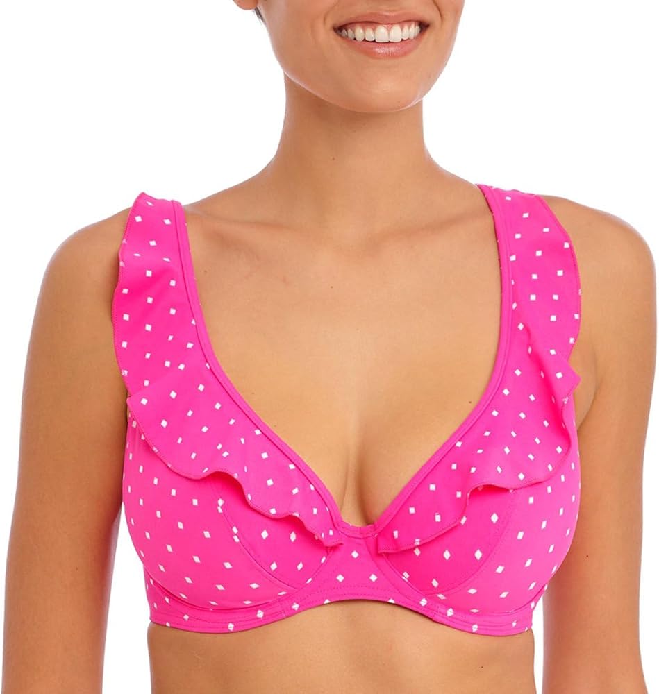 Freya Jewel Cove Ruffled Bikini Top 32G, Raspberry Stripe