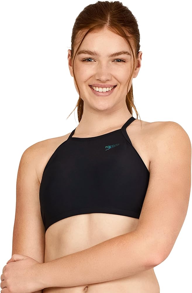 Speedo Women's High Neck Top Bikini Top, black, Small