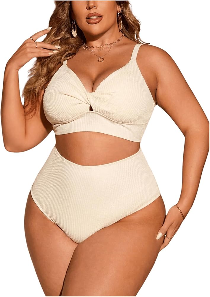 SOLY HUX Women's Plus Size Swimsuit High Waisted Bikini Sets Sexy Bathing Suits Tummy Control Swimwear 2 Piece