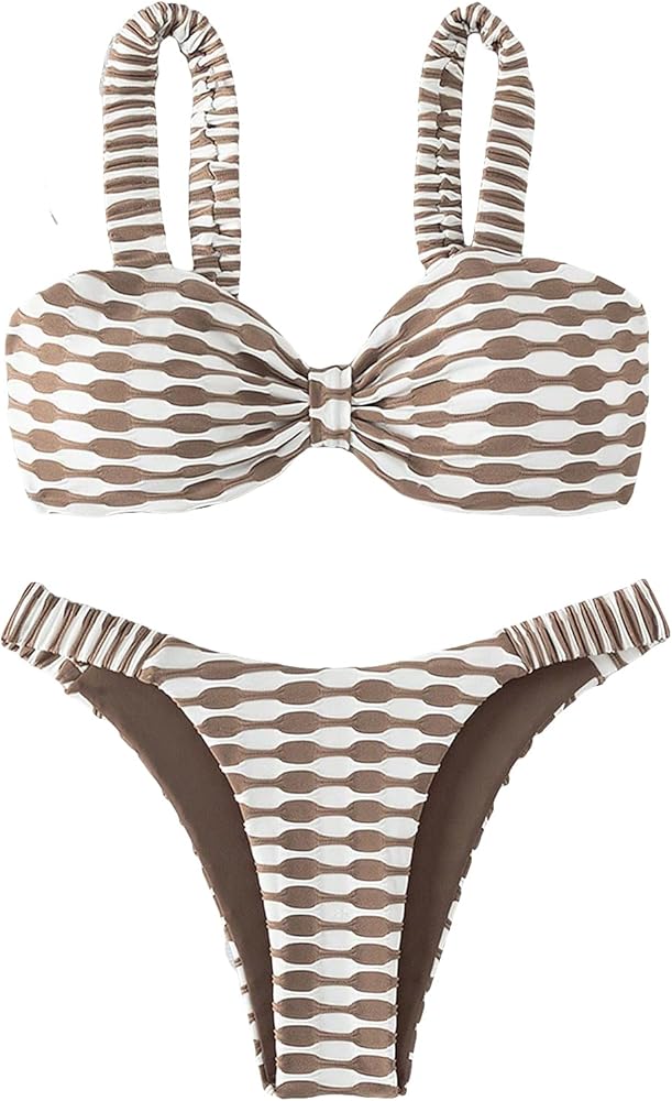 SHENHE Women's 2 Piece Swimsuit High Cut Knot Front Geo Patterned Bikini Bathing Suit