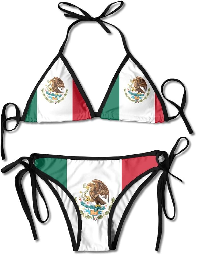 LINGMEI Flag of Mexico Sexy Boxing Bikini Women Halterneck Top and Set Swimsuits Beach Swimming, Black, One Size