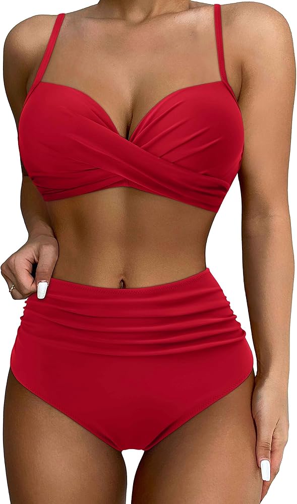 SUUKSESS Women Twist High Waisted Bikini Sexy Push Up Two Piece Swimsuits