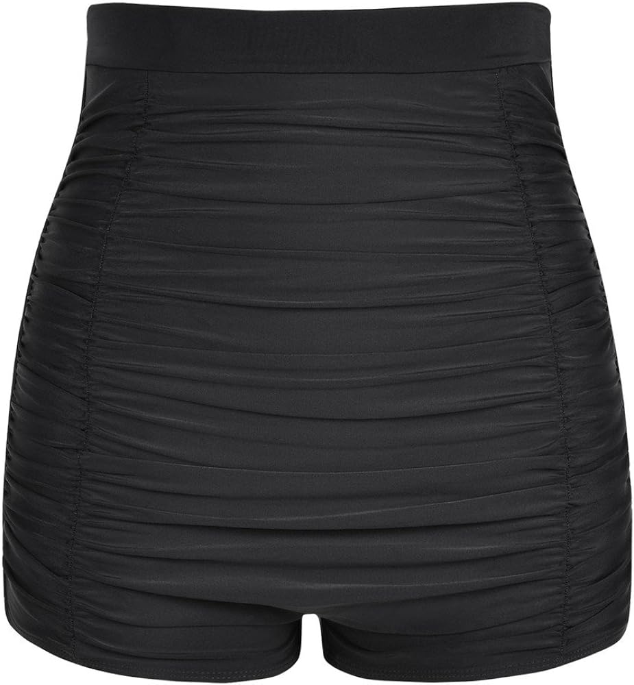 Firpearl Women's High Waisted Bikini Bottom 50s Ruched Boyleg Swim Shorts Tummy Control Swimsuit Bottom