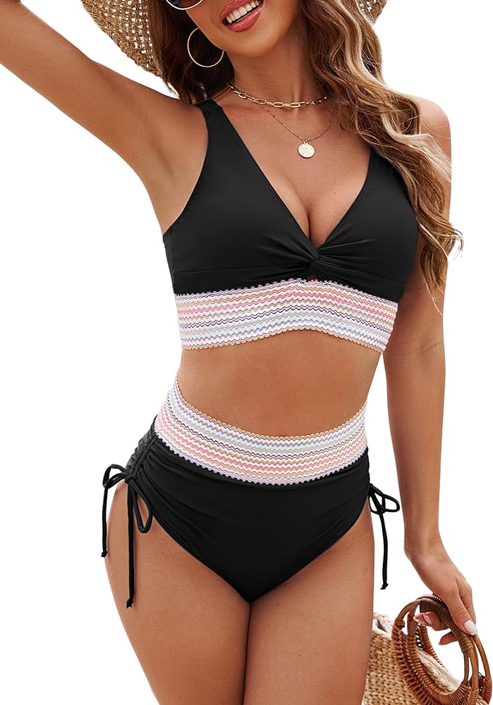 Edelqual Women High Waisted Bikini Sets Tummy Control Swimsuits Two Piece Slimming Bathing Swim Suits 2024 Swimwear