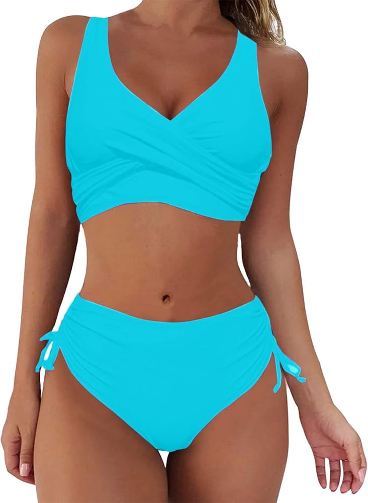 Bikini Sets for Women Wrap Front Bikini High Waisted Bottom Tummy Control Bathing Suits Vintage Two Piece Swimsuits Swimwear