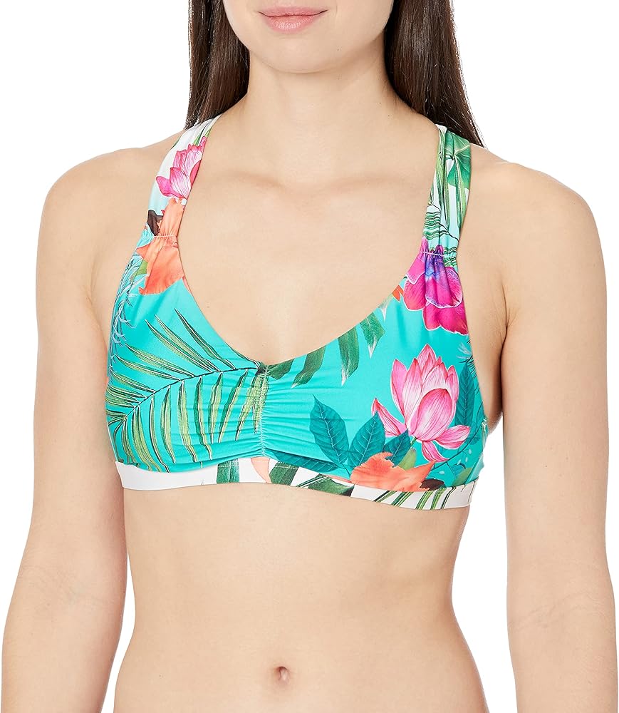 La Blanca Women's Size D-Cup Shirred Banded V-Neck Halter Bikini Top