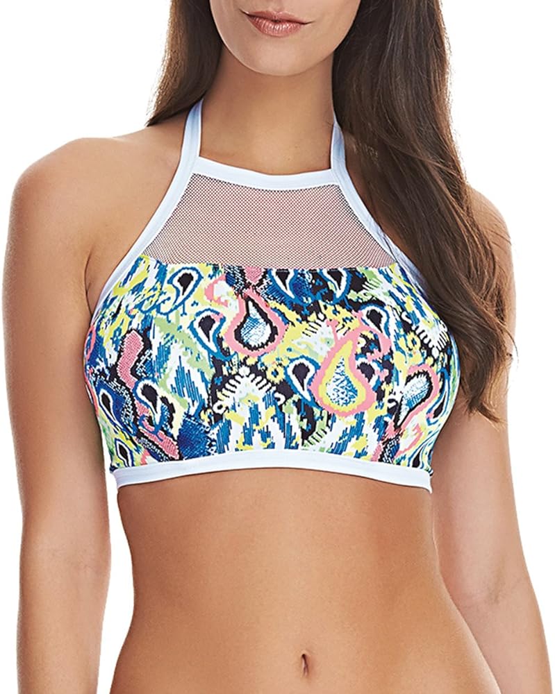 Freya Womens Evolve Underwired Padded Hi-Neck Bikini Crop Top, 32E, Multi