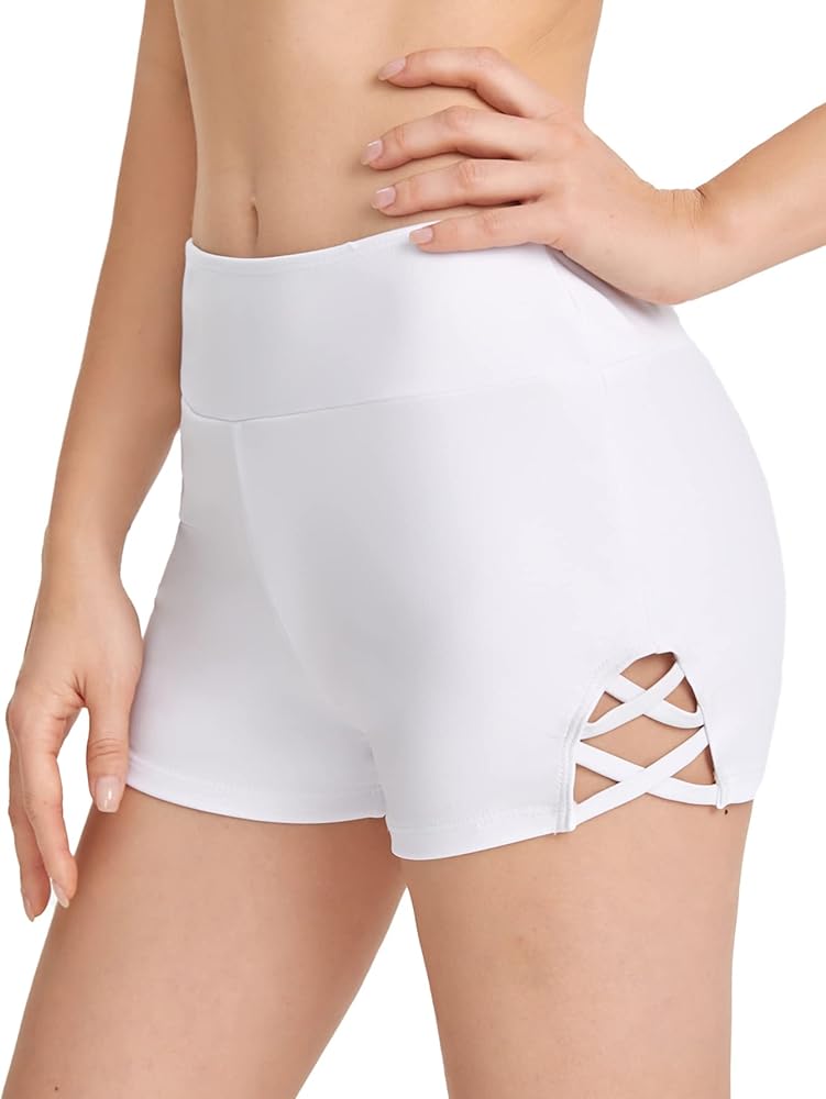 Verdusa Women's Criss Cross High Waist Swimsuit Bikini Bottom Board Shorts