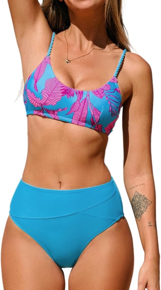 CUPSHE Women's Two Piece High Waisted Braided Straps Bikini Set