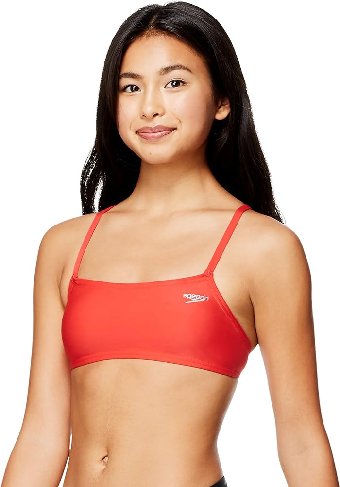 Speedo Women's Standard Swimsuit Top Bikini Endurance Strappy Back Demi, Bittersweet, Small