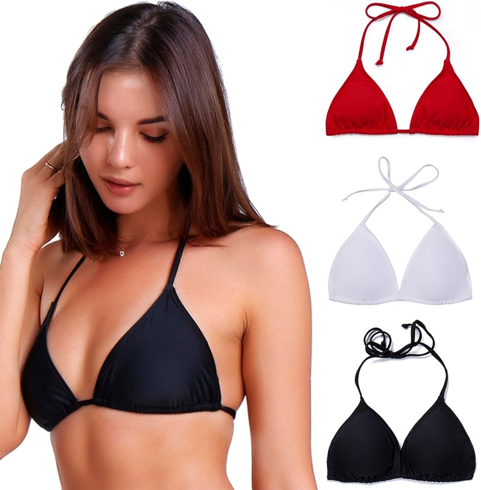 COLO Women Triangle Bikini Top Push up Padded V-Neck Lace-up Basic Swimsuit Top