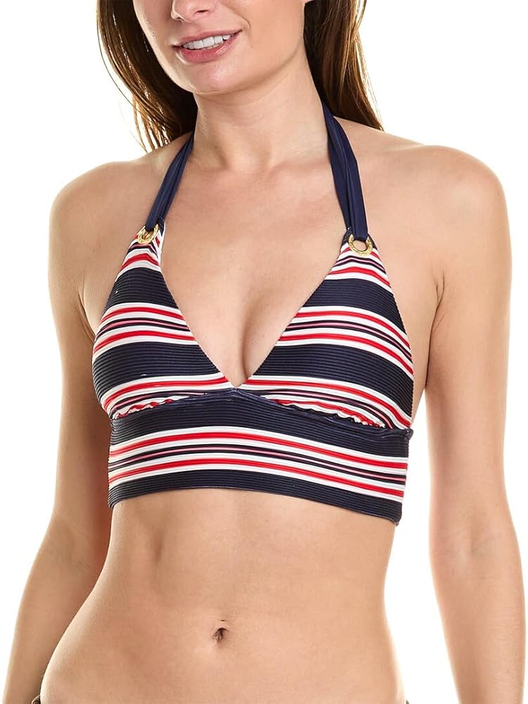 La Blanca Women's Standard Banded Bikini Swimsuit Top, Indigo//Sailor Stripe, 14