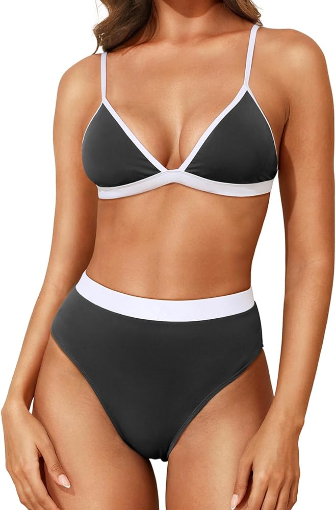 Aqua Eve Triangle High Waisted Bikini Set for Women Sexy High Cut Swimsuits Two Piece Bathing Suits