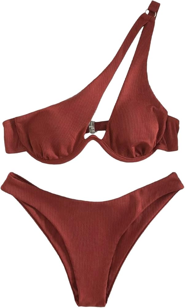 Lilosy Sexy Underwire One Shoulder Bikini High Cut Brazilian Swimsuit Set 2 Piece