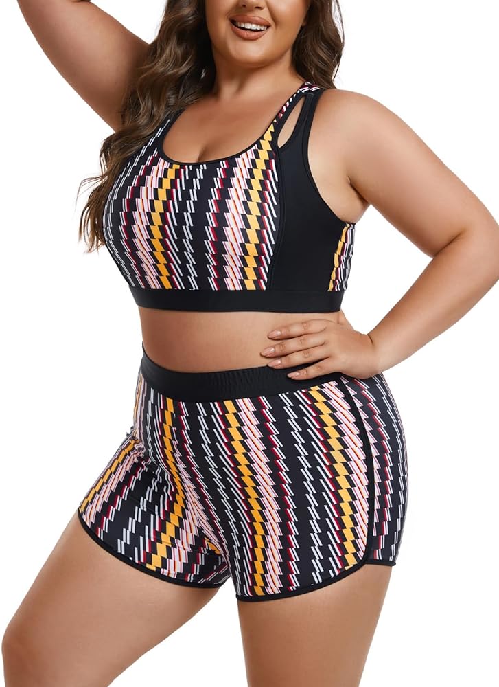 Theenkoln Womens Plus Size Bikini: Two Piece High Waisted Bathing Suit Sporty Modest Tummy Control Swimsuit