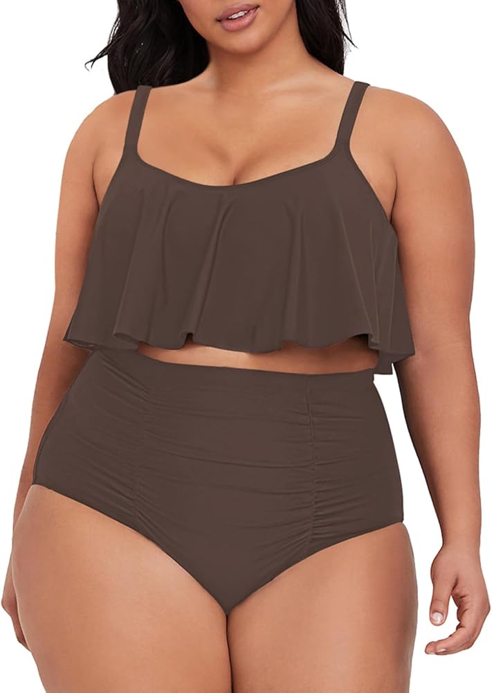 Sovoyontee Women's 2 Piece Plus Size High Waisted Swimsuit Bathing Suit