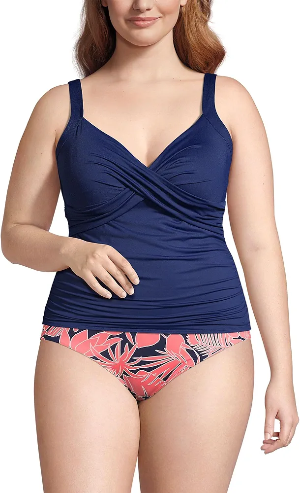 Lands' End Womens Chlorine Resistant Wirefree Wrap Tankini Top Deep Sea Navy Plus 16w