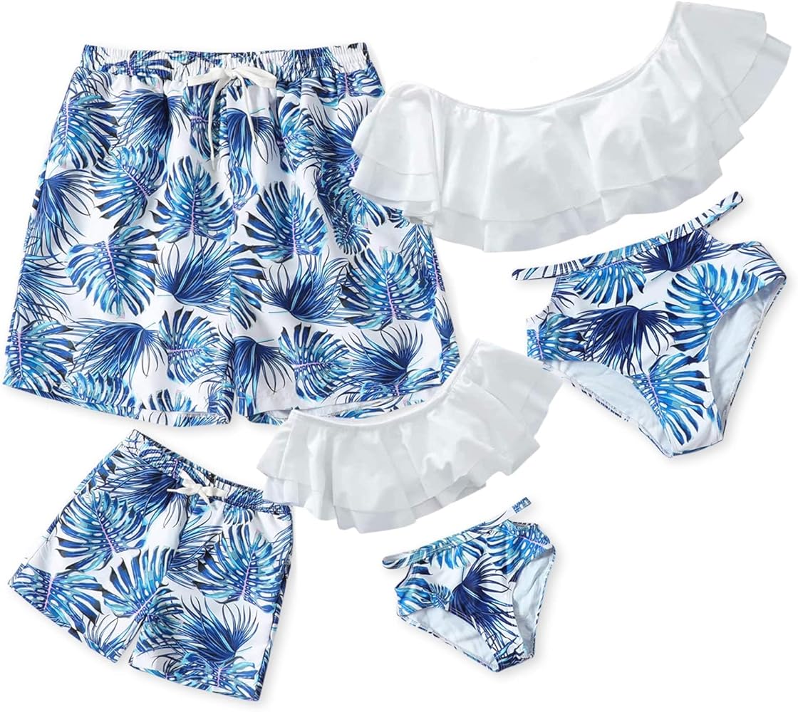 IFFEI Family Matching Swimsuits Two Pieces Ruffles Bikini Set Mommy and Me Bathing Suits