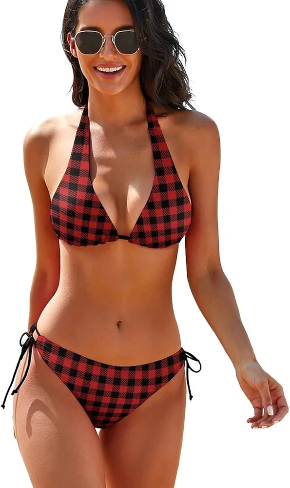 Red and Black Lumberjack Buffalo Plaid Women Bikini Set Two Piece Bathing Suit Printed Swimsuit Summer Beach