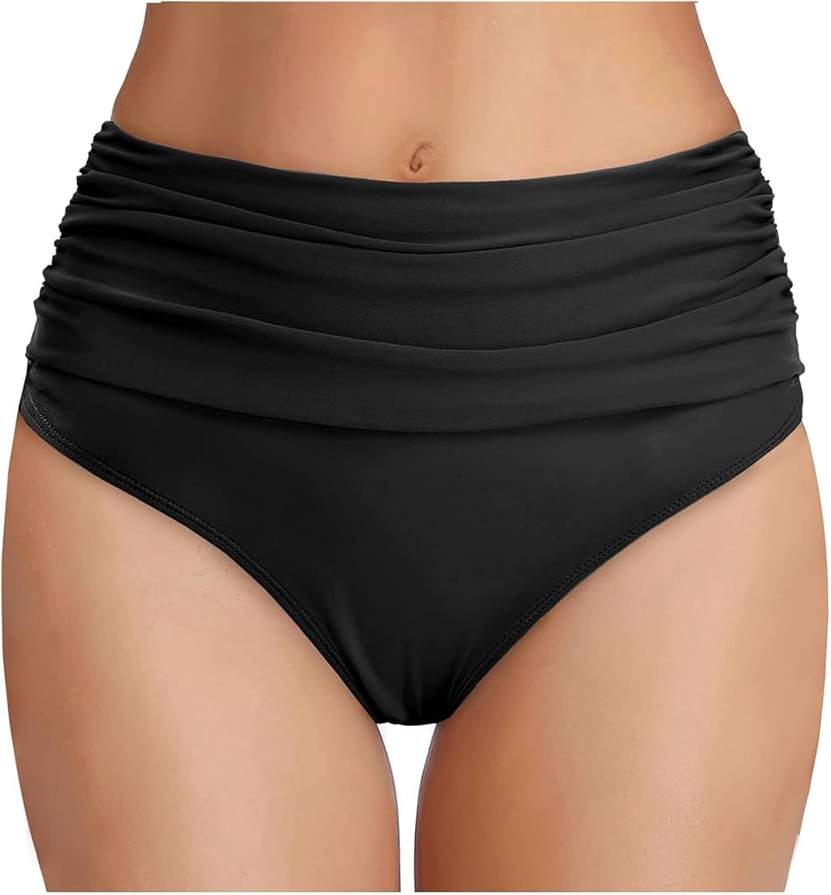 Tempt Me Women's High Waisted Bikini Bottom Tummy Control Ruched Bathing Suit Swim Bottom