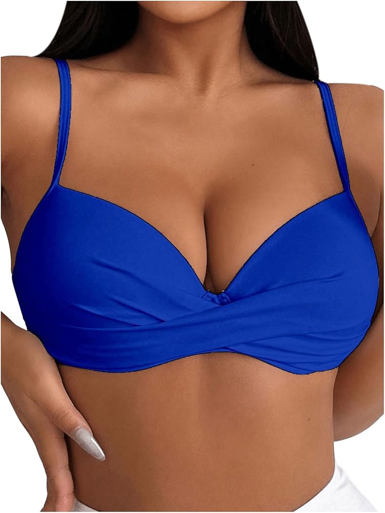 SOLY HUX Bikini Tops for Women Twist Front Push Up Bathing Suit Tops Swimsuit