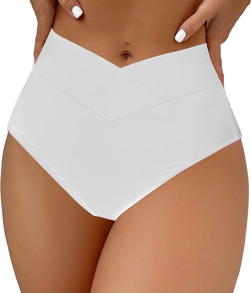 Women's V Cut High Waisted Bikini Bottom Ruched Butt High Leg Cut Swimsuit Bathing Suit Bottoms Briefs