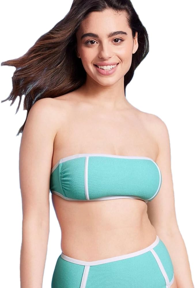 Women's Terry Textured Solid Bandeau with Binding Bikini Top - Turquoise - Size XL (16-18)