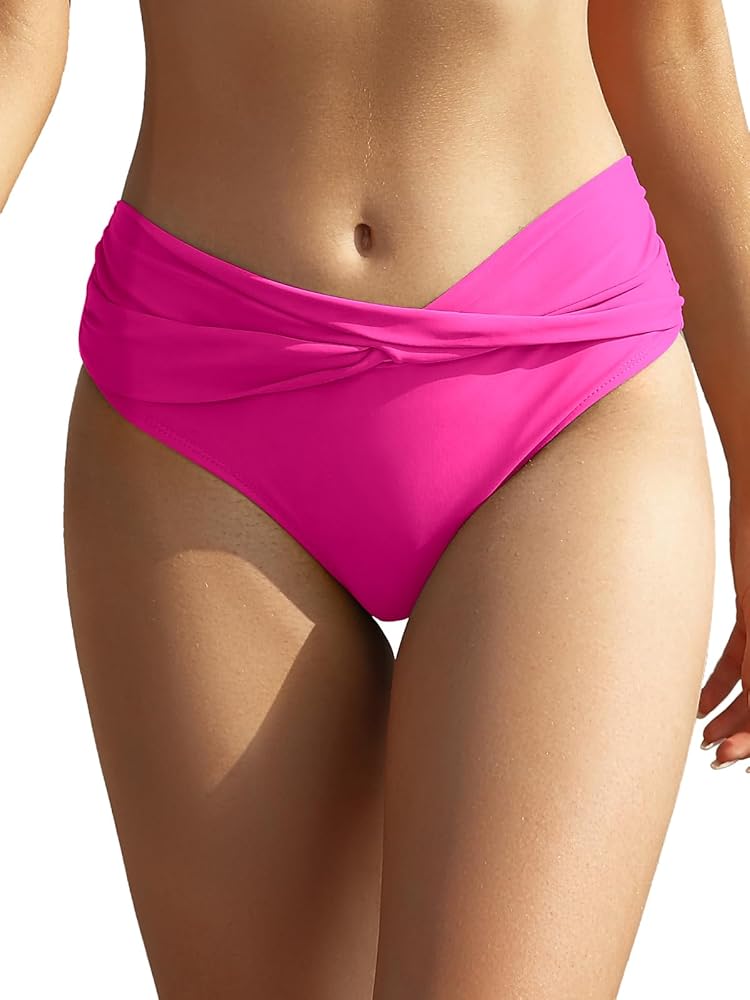 SHEKINI Women's Bikini Bottom Twist Front Cheeky Swimsuit Ruched Bathing Suit Bottoms