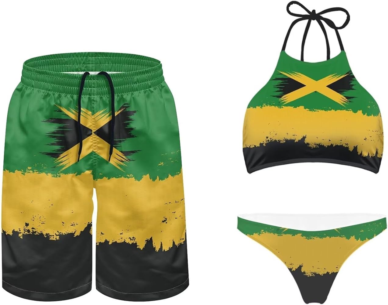 Jamaica Flag Matching Swimsuits for Couples Womens Bikini Sets Men's Swim Trunks Beach Bathing Suit