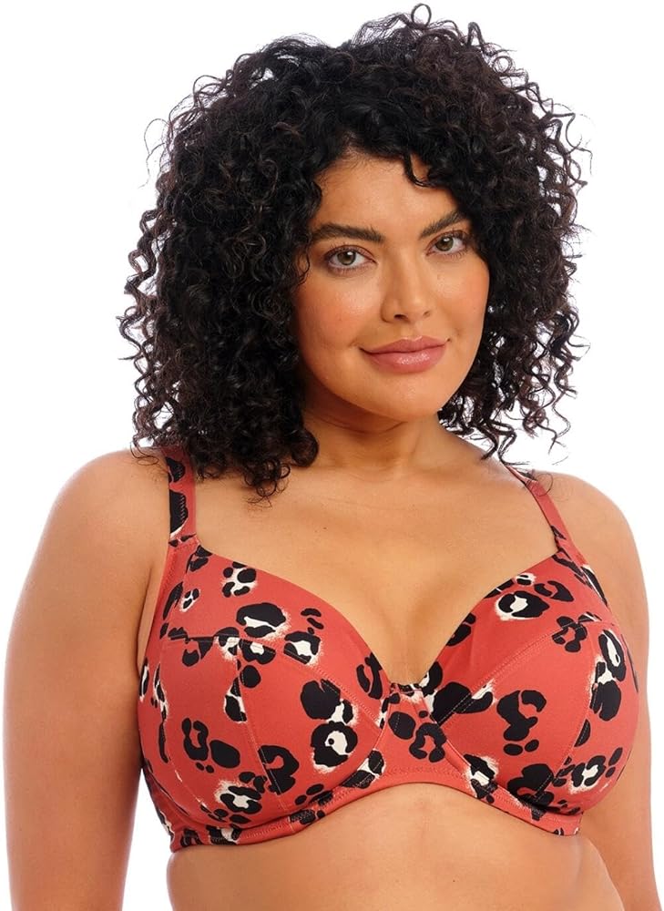 Elomi Plus Size Kotiya Plunge Underwire Bikini Top, 40FF, Terracotta Brown