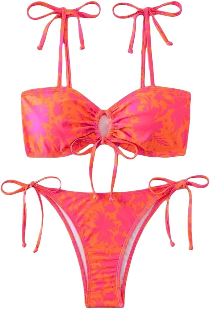 Women's Ring Summer Swimsuit Bikini Set Mod Allover Print Bathing Suit