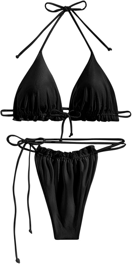 Bikini Sets for Women Halter & Tie String Bikini Set Swimwear Triangle Two Piece Bathing Suit Set Tie String Thong