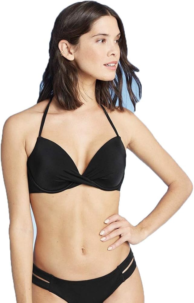 Shade & Shore Women's Lightly Lined Twist Front Bikini Top (Black)