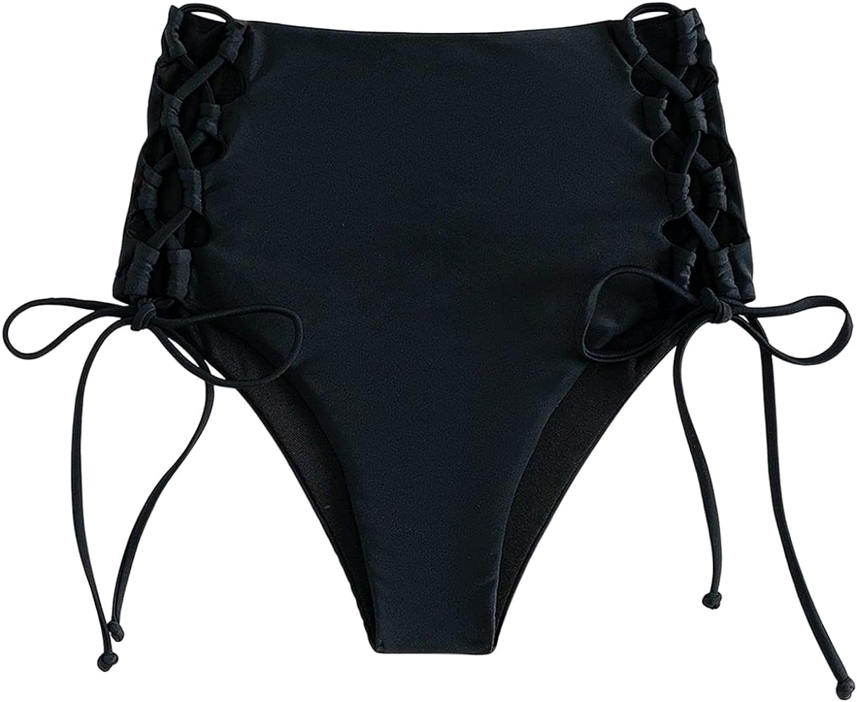 Floerns Women's Cut Out Lace Up Bikini Bottom High Waisted Tie Side Swimwear