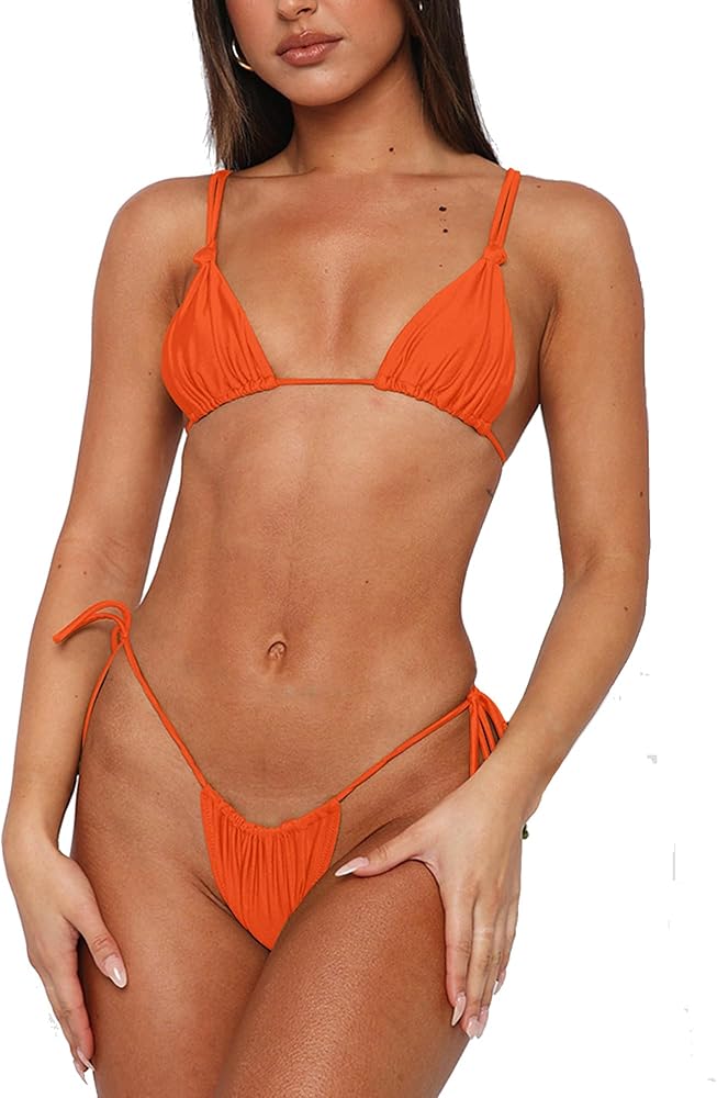 Womens Sexy Bikini Set Thong Hater String Cheeky Two Piece Swimsuits Double Shoulder Straps Swimwear with Adjustable Buckle