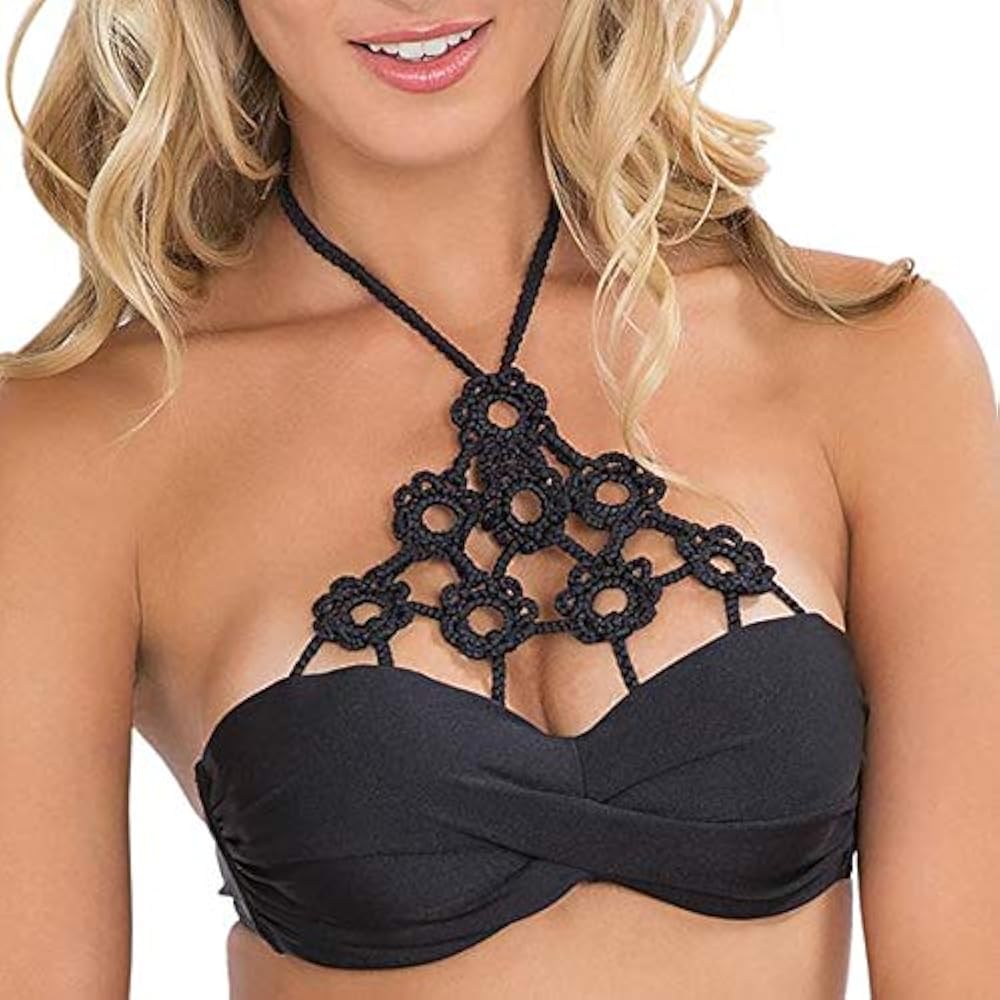 Luli Fama Women's Florcitas De Arena Knit Crochet Flowers Underwire Bikini Top