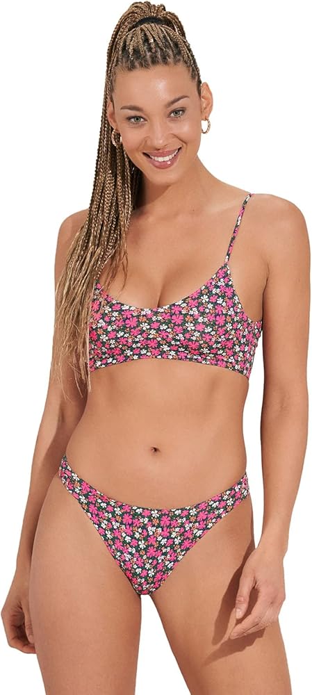 Maaji Praia Sporty Bralette Bikini Top - 4 Way Reversible Bathing Suit Top with Adjustable String Straps and Removable Cups