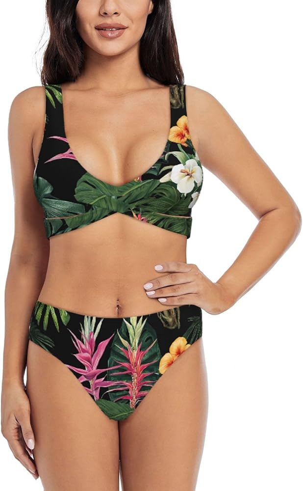 Tropical Flowers Print Bikini Set for Women Soft, Stretchy, and Stylish Swimwear for Beach Pool, and Vacation