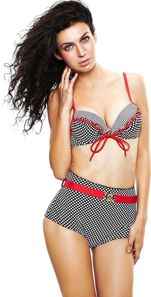 AVF Women's 3in1 Retro Swimsuit Swimwear Vintage Pinup High Waist Bikini