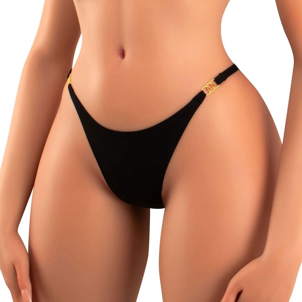 Womens Cheeky Bikini Bottoms Seamless Thong Bottom Bathing Suit 2024 Black