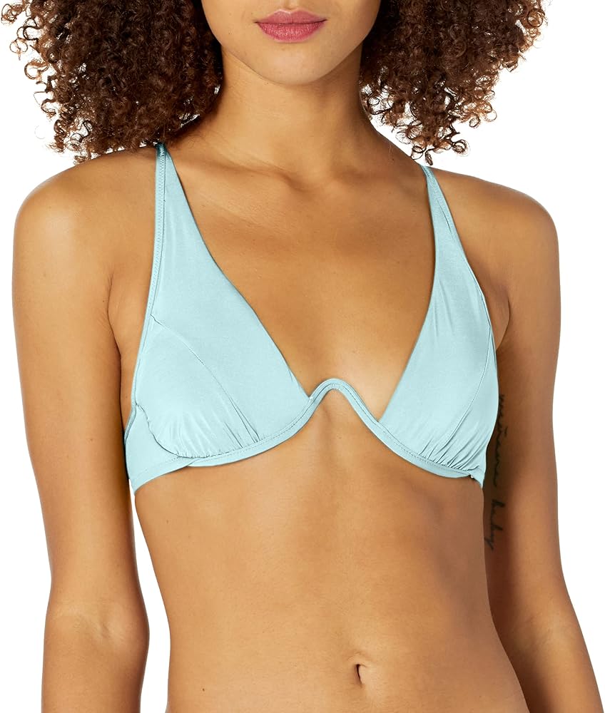 BCBGMAXAZRIA Women's Standard Crossback V-Neck Underwire Triangle Bra Bikini Swimsuit Top